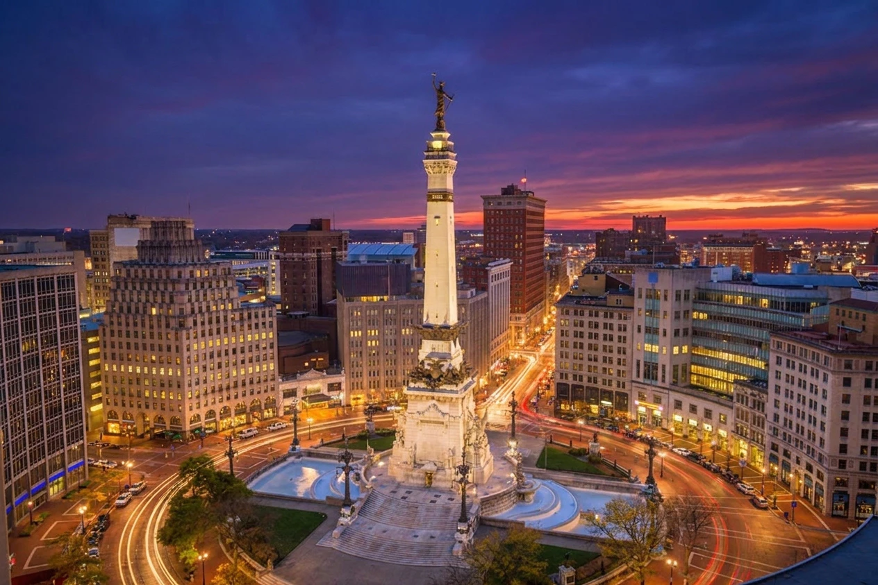 Indianapolis skyline at sunset