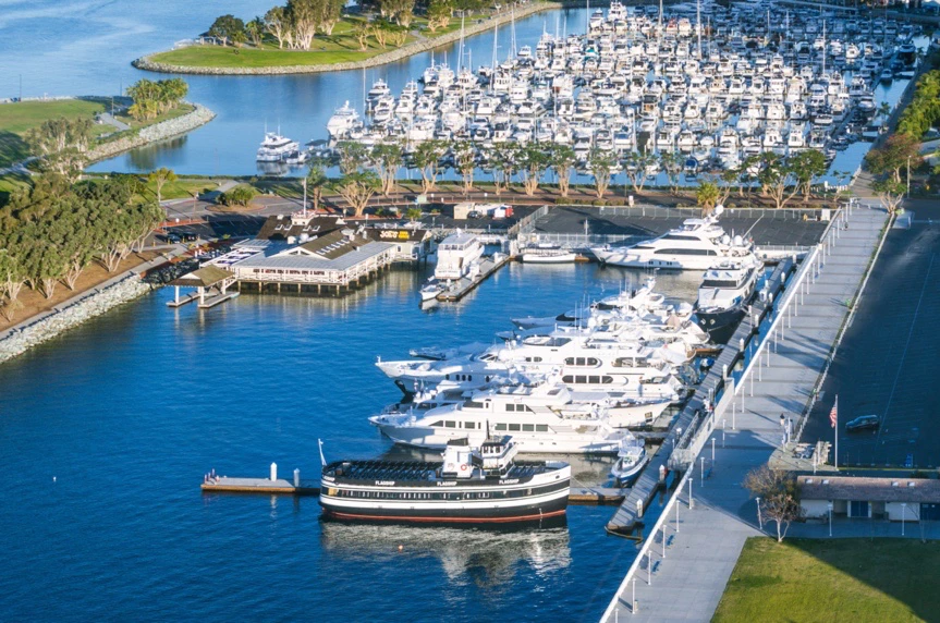 Aerial view of a boat marina